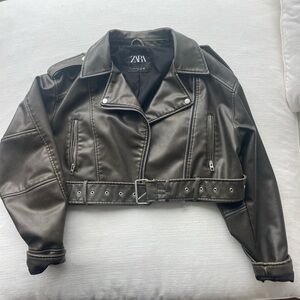 zara cropped leather biker jacket